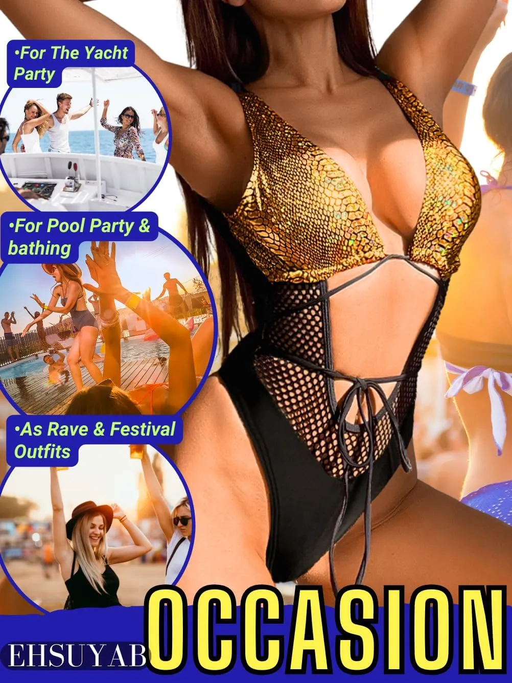 Sexy One Piece Swimsuits, High Cut Backless, Plunge Rave Outfits
