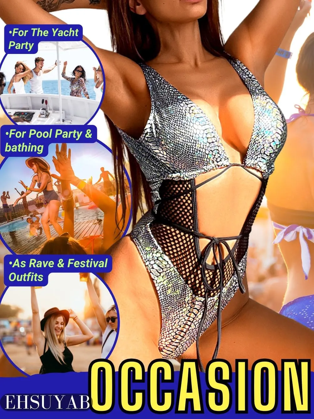 Sexy One Piece Swimsuits, High Cut Backless, Plunge Rave Outfits