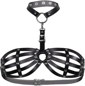 Sexy Women Lingerie Body-Harness Faux Leather Open Bra Full Cage Bondage Hollow Out BDSM Festival Clothing