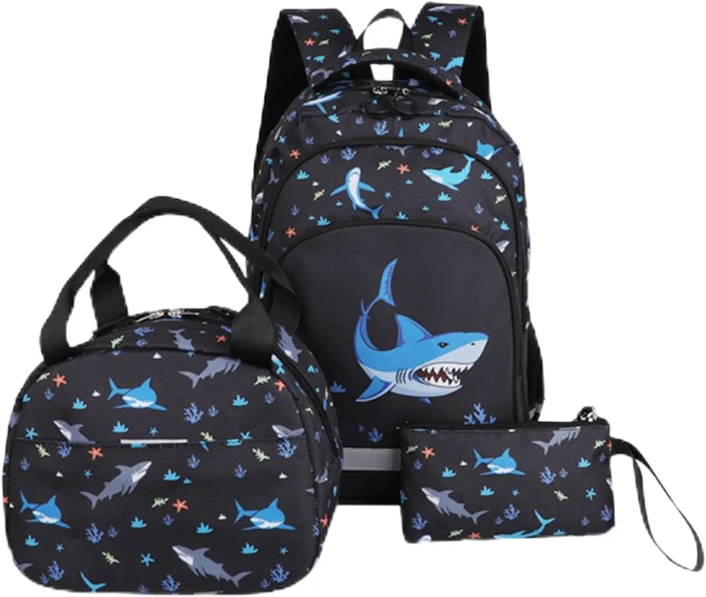 Shark Backpack Set for Boys Girls - Meal Bag Pen Bag Lightweight Backpack