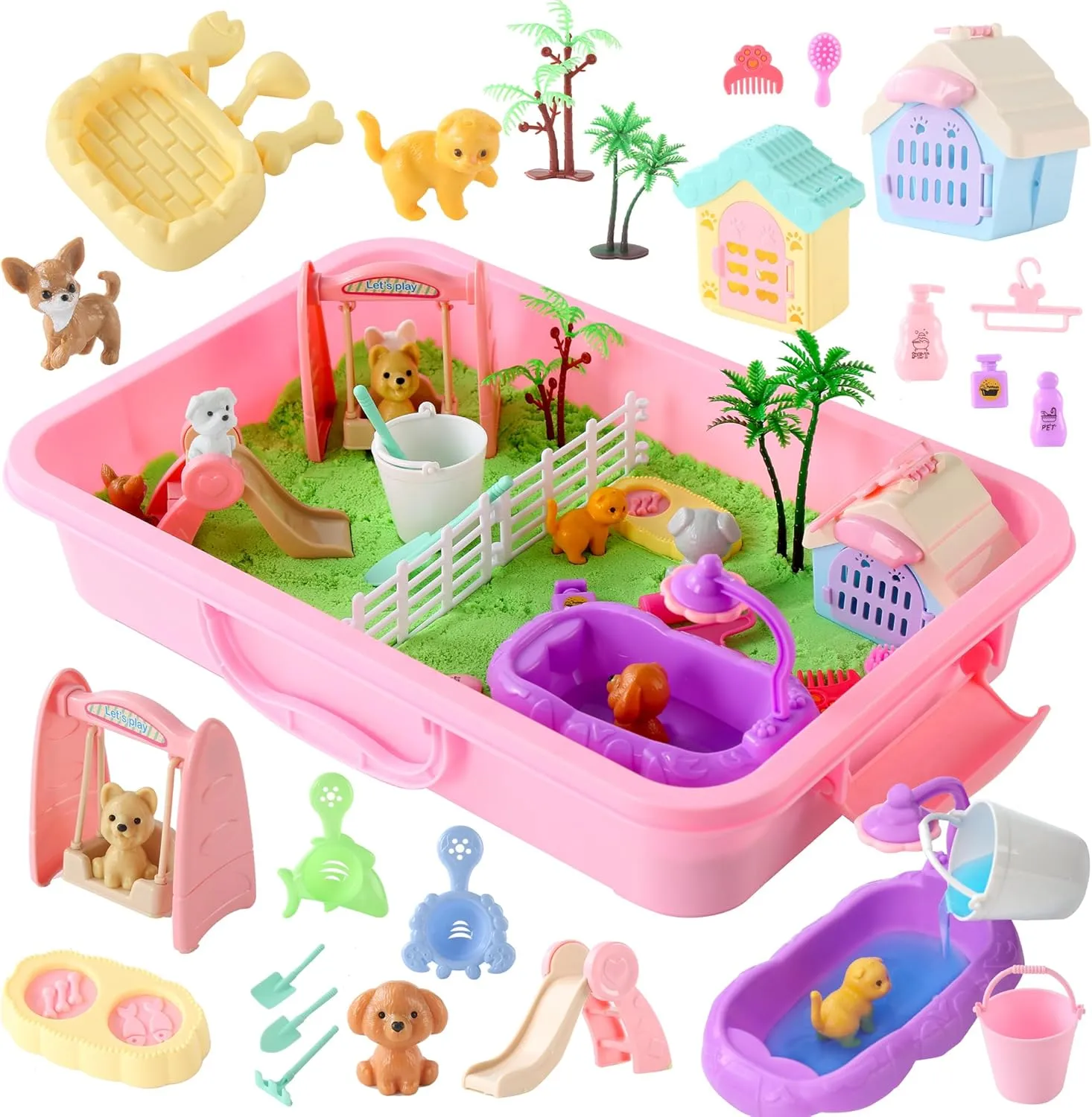 Sikmcle 36 PCS Pet Sensory Bin Moldable Sensory Sand Kit, Sandbox with Lid, Dog and Cat Toddler Toys, Kids 3-7