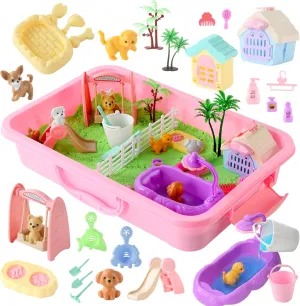 Sikmcle 36 PCS Pet Sensory Bin Moldable Sensory Sand Kit, Sandbox with Lid, Dog and Cat Toddler Toys, Kids 3-7