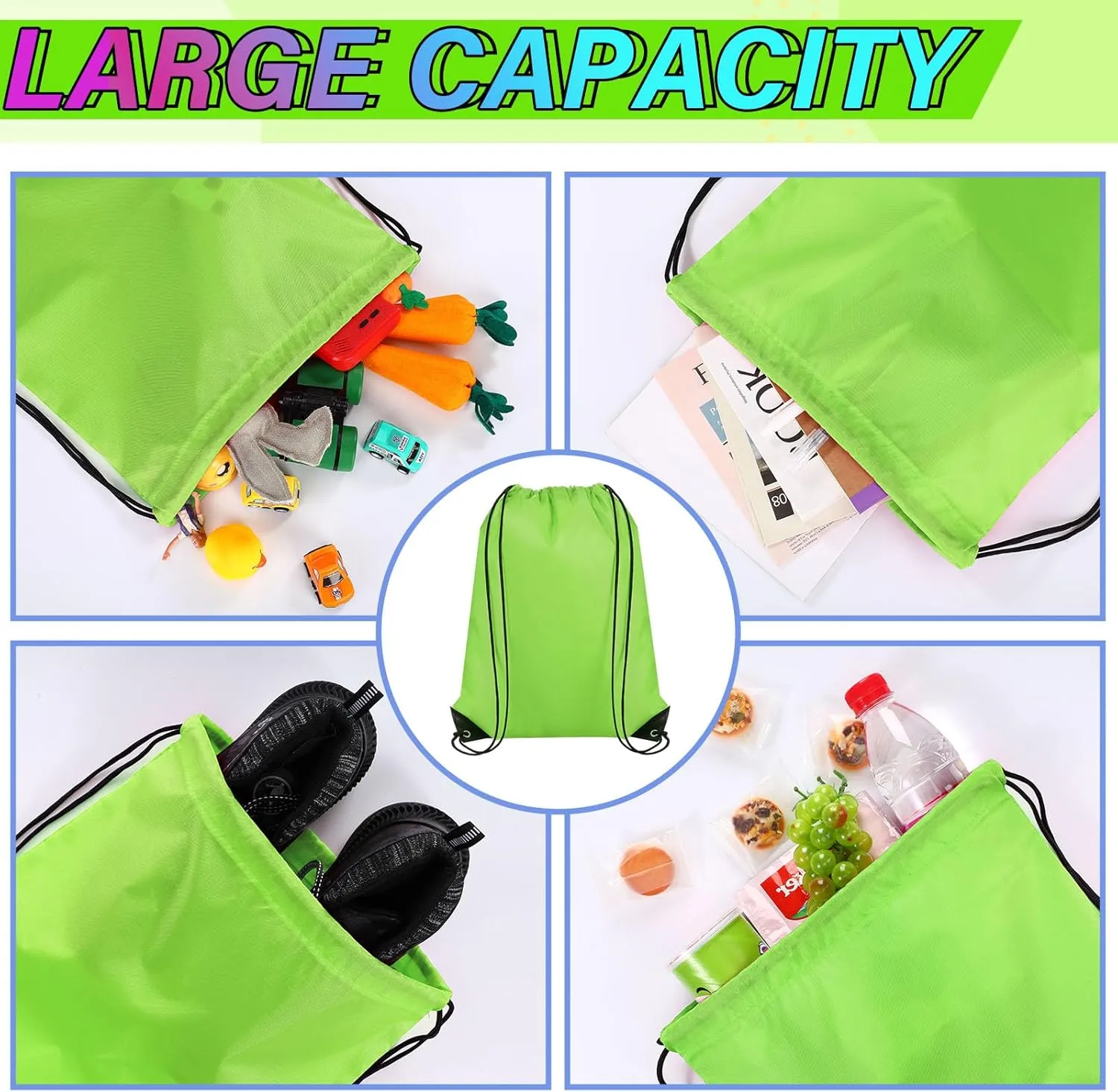Silkfly 100 Pieces Drawstring Backpack Bags Bulk Portable Blank Cinch Storage Bags for Sports, School, DIY Gifts, Homeless, Social Assistance(Grass Green)
