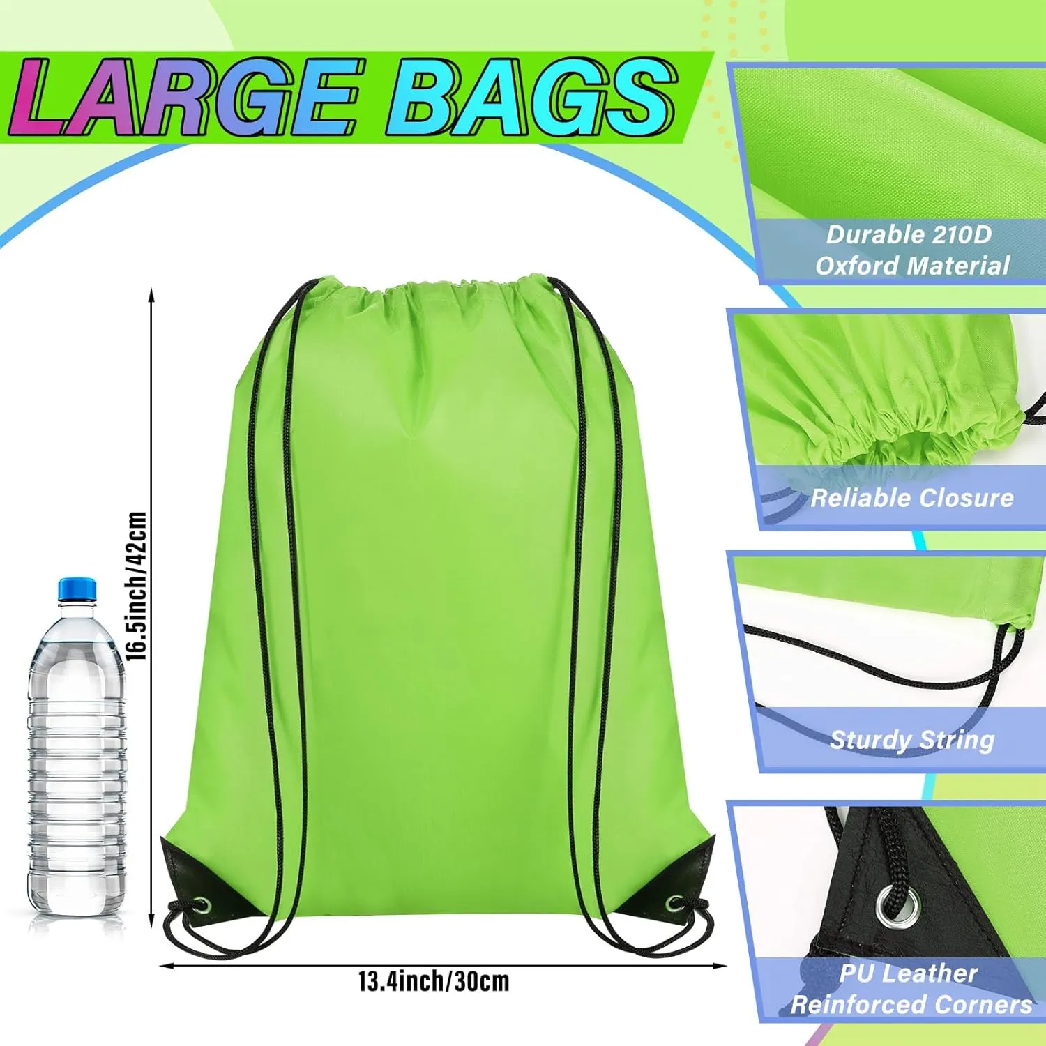 Silkfly 100 Pieces Drawstring Backpack Bags Bulk Portable Blank Cinch Storage Bags for Sports, School, DIY Gifts, Homeless, Social Assistance(Grass Green)