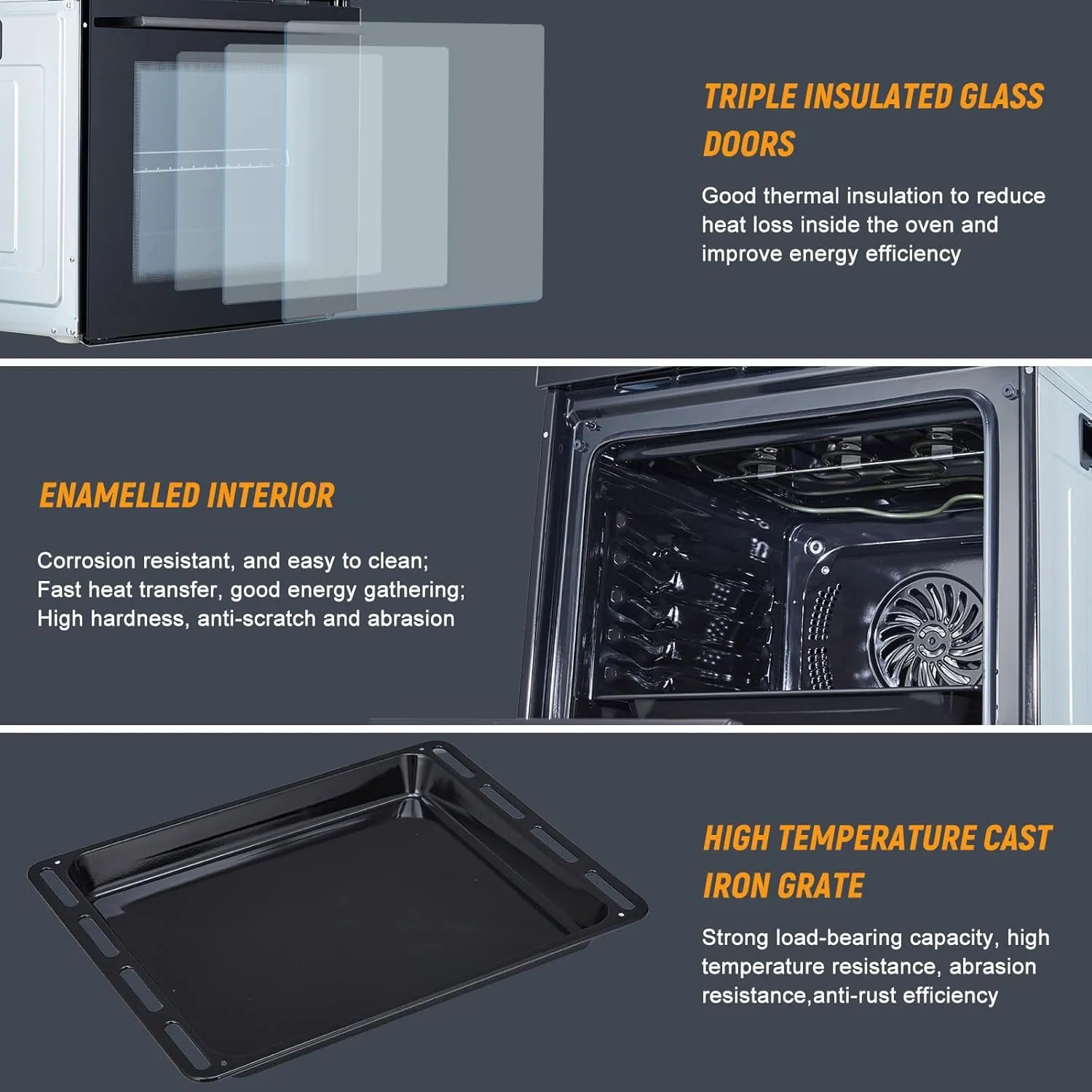Single Wall Oven 24", Built-in Electric Ovens with Steam&Grill&Air Frying Mode, 3000W, 240V, 2.5Cu.ft Convection Built-in Oven, Stainless Steel, Touch Screen