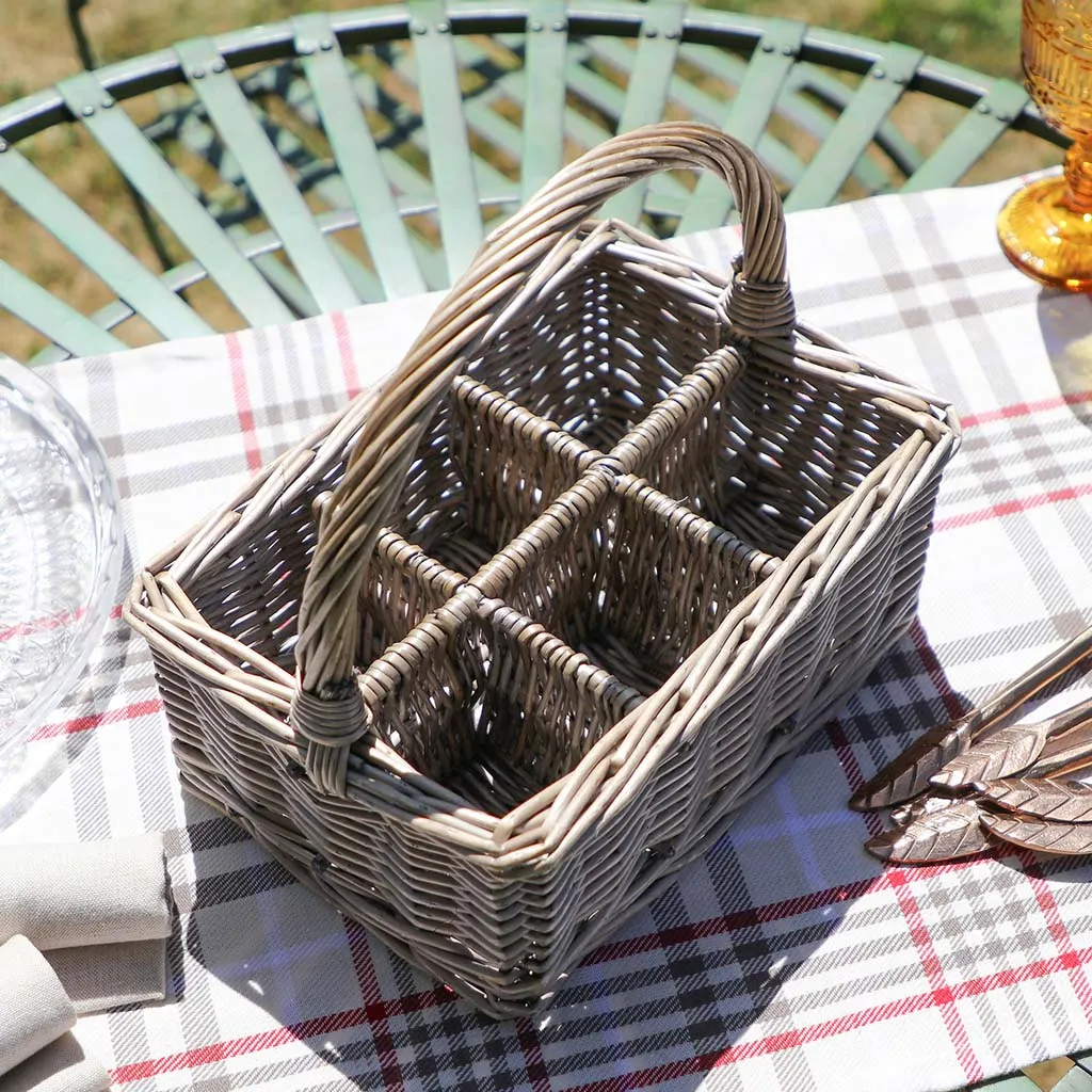Six Compartment Wicker Cutlery Caddy