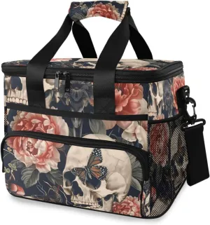 Skull Peony Butterfly Skeleton Cooler Bag Insulated Cooler Soft Sided Cooler 24 Can Portable Picnic Bag Large Leakproof Lunch Bag Box for Beach Grocery Camping Travel Car Men Women