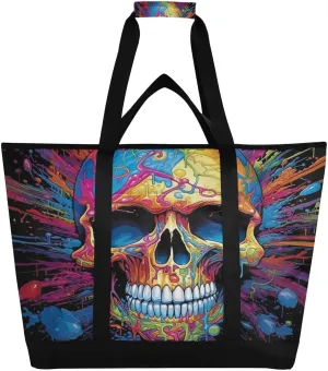 Skull Reusable Insulated Lunchbox Cooler Bag, Leakproof Kitchen Grocery Bag Collapsible Portable Cooler Tote Bag for Picnic, Camping, Office, Travel