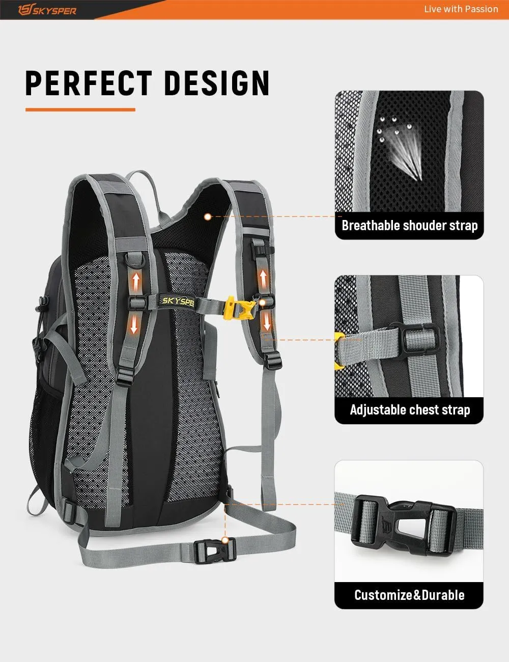 SKYSPER Hiking Backpack - 20L Small Hiking Daypack Lightweight Hiking Backpack, Breathable Day Pack, Backpacking for Women Men