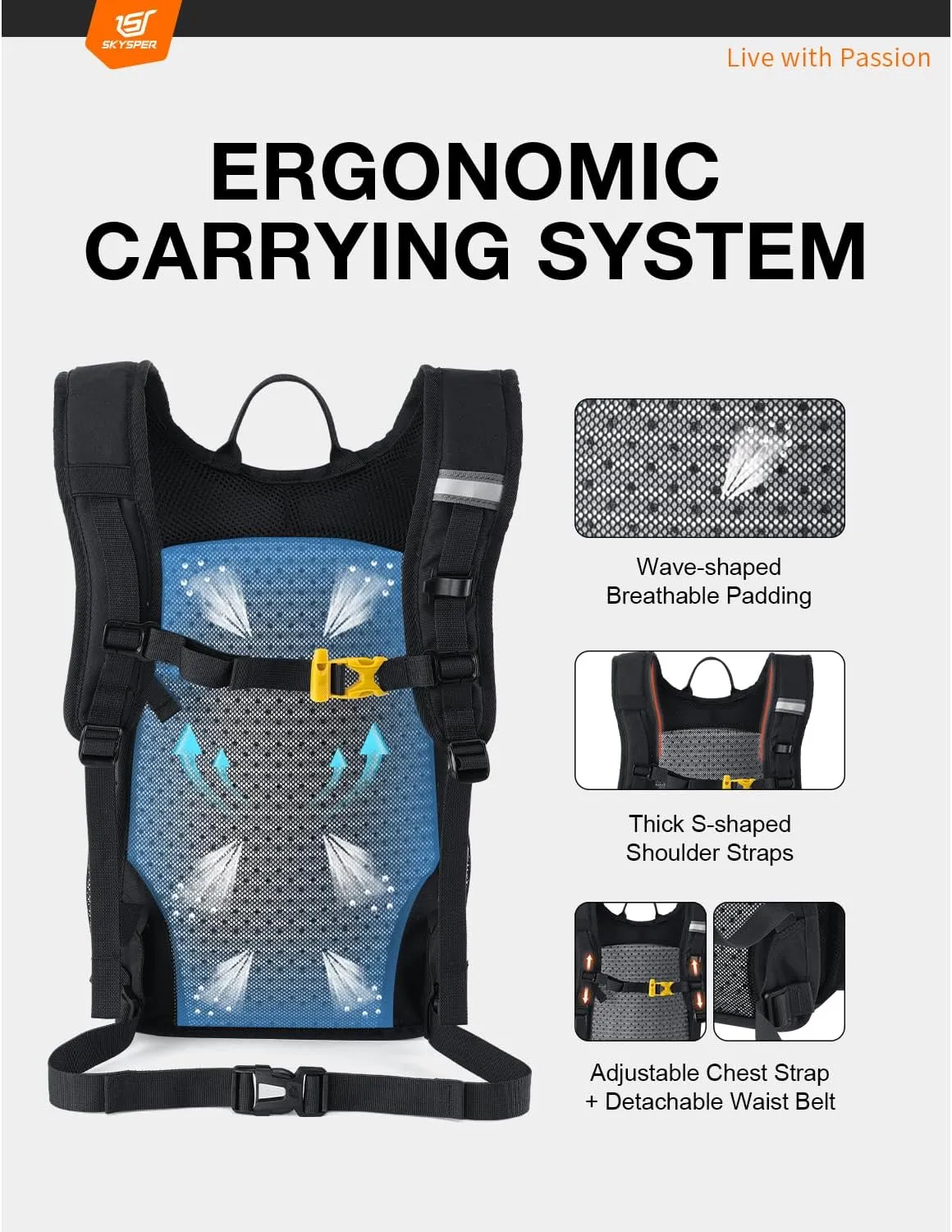 SKYSPER Small Hiking Backpack 15L Lightweight Travel Daypack for Camping Travelling Breathable Walking Daybag for Women Men