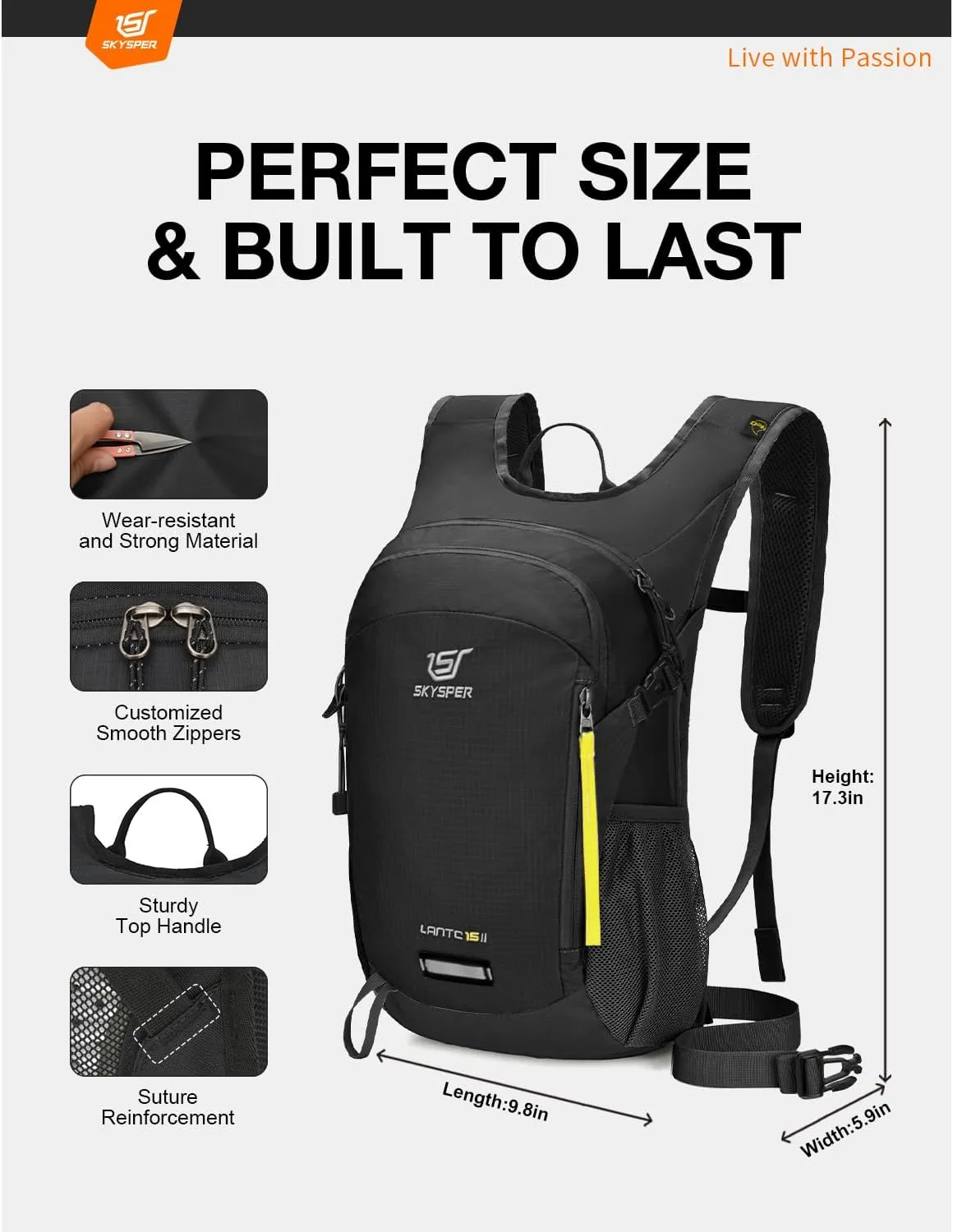 SKYSPER Small Hiking Backpack 15L Lightweight Travel Daypack for Camping Travelling Breathable Walking Daybag for Women Men