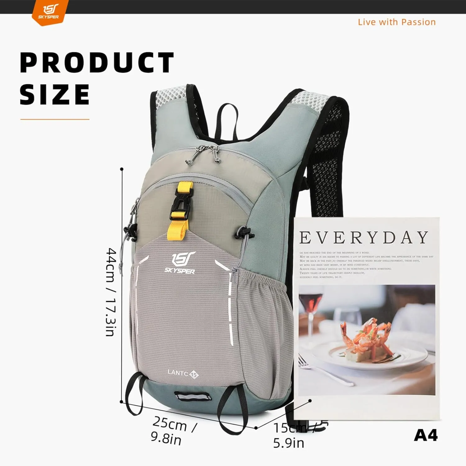 SKYSPER Small Hiking Backpack - 15L Travel Daypack Lightweight Bag Water Resistant Hiking Backpacks for Women Men