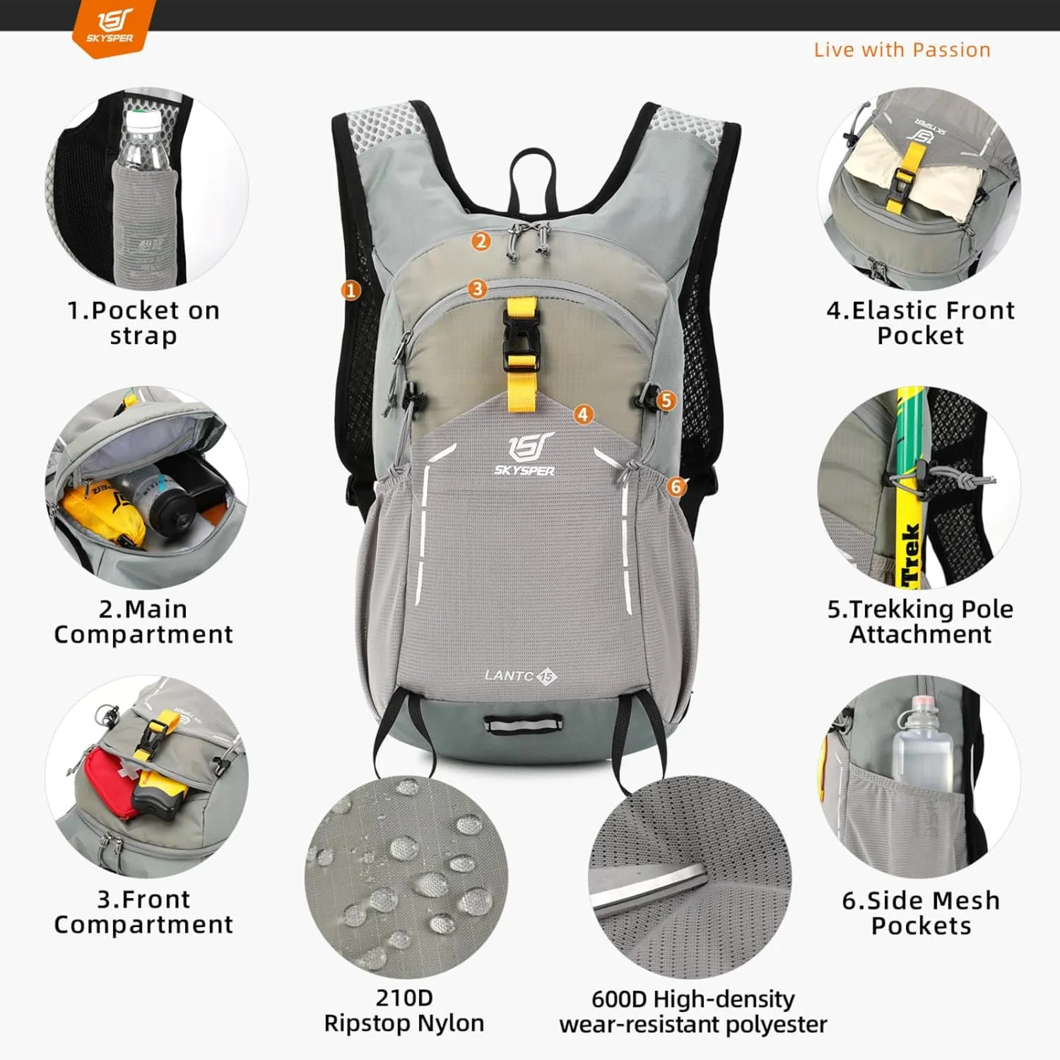 SKYSPER Small Hiking Backpack - 15L Travel Daypack Lightweight Bag Water Resistant Hiking Backpacks for Women Men