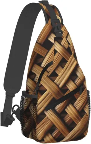 Sling Bag for Women Men Chest Bag Wicker Woven Grid Crossbody Bag Small Sling Backpack Fanny Packs Hiking Daypack