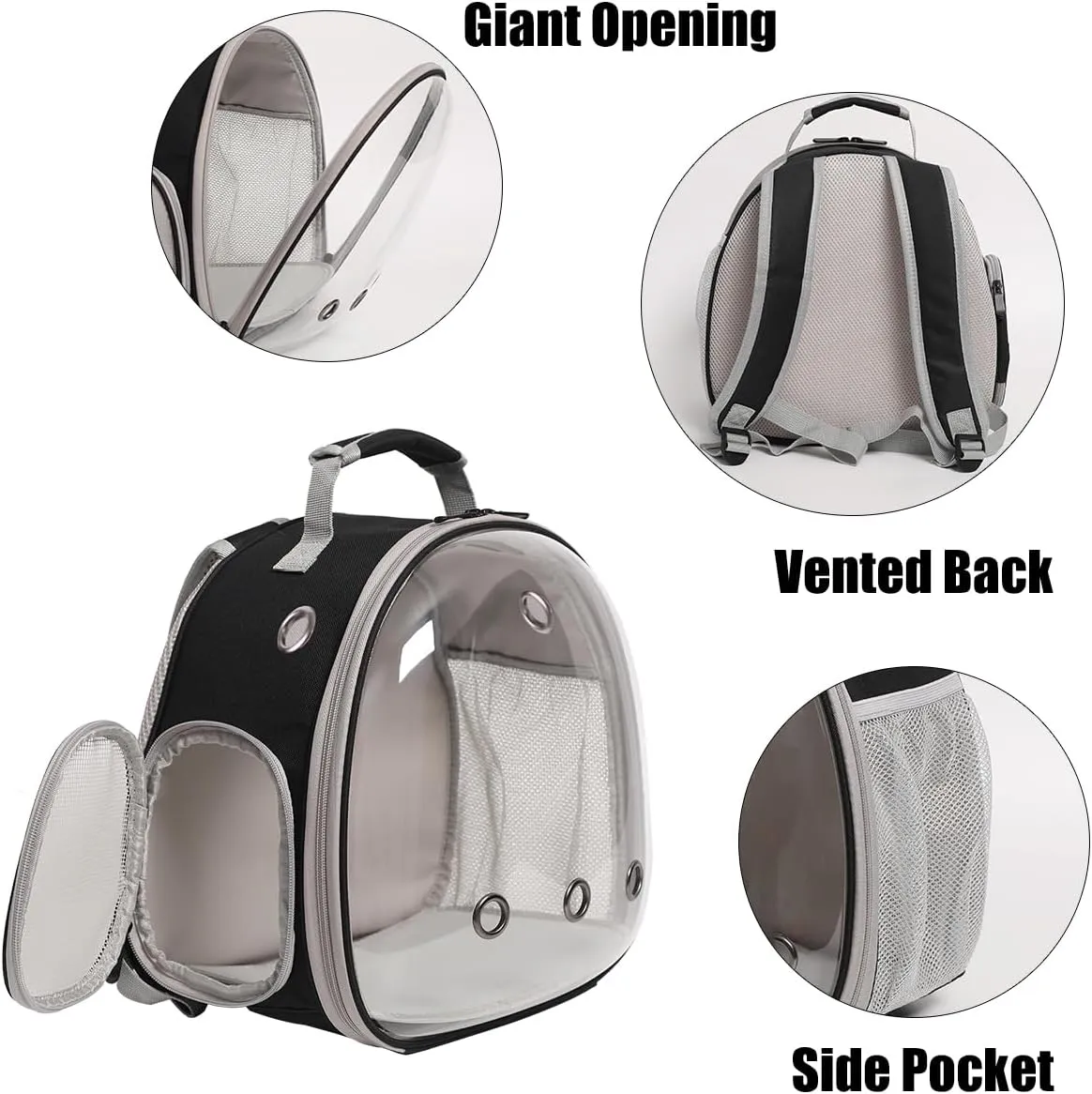 Small Bird Travel Backpack Carrier Cage, Backpack to Transport Backpack Carrier with Metal Tray Stand Perch for Parakeet Cockatiel Budgies Vet Carry Book Bag Black