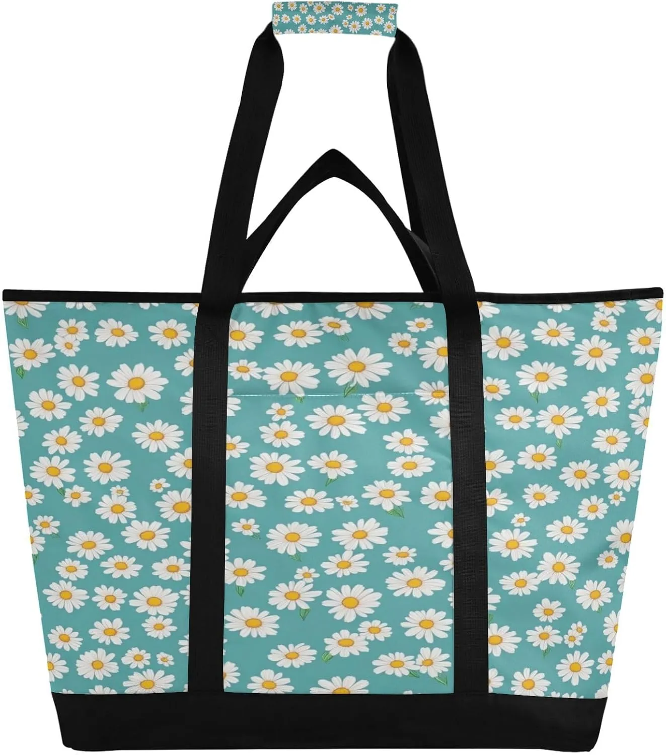 Small Daisy Reusable Insulated Lunchbox Cooler Bag, Leakproof Kitchen Grocery Bag Collapsible Portable Cooler Tote Bag for Picnic, Camping, Office, Travel