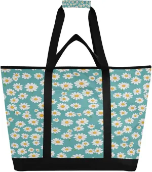 Small Daisy Reusable Insulated Lunchbox Cooler Bag, Leakproof Kitchen Grocery Bag Collapsible Portable Cooler Tote Bag for Picnic, Camping, Office, Travel