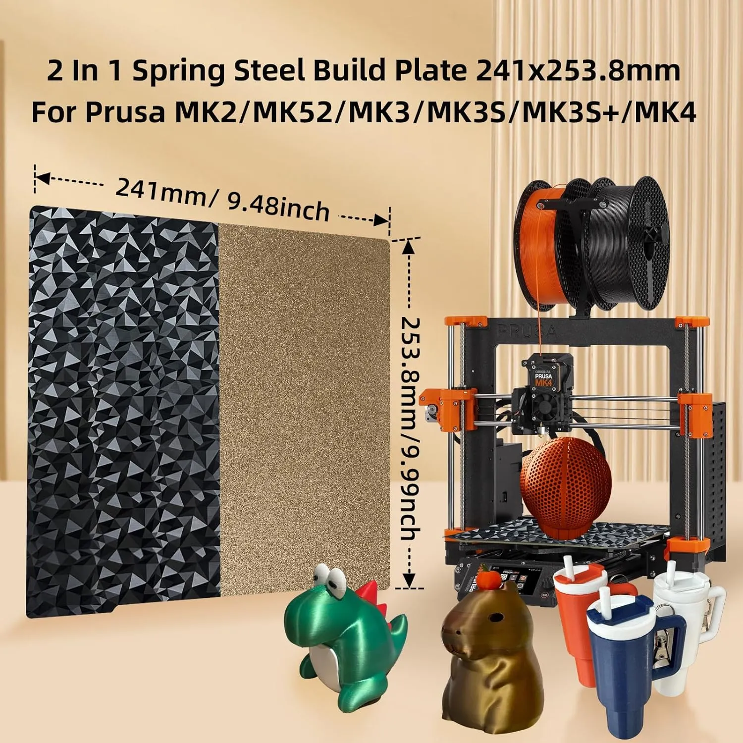 Smooth PEO Textured PEI Build Plate for Prusa MK4 MK3 MK3S MK52, PEO PEI Spring Steel Sheet Flexible Print Bed 241x253.8mm for Prusa I3 MK2 2.5S MK52 MK3S MK3S  MK4 3D Printers