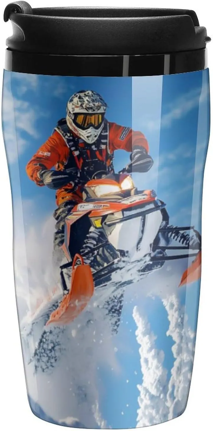 Snowmobile Action Snow Scene Coffee Mug with Lid Portable Tumbler Water Bottle for Travel Business 250ml