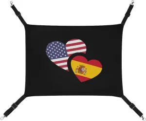Spain US Flag Hanging Cat Bed Soft Breathable Pet Hammock for Cage Pet Sleeper for Kitten Ferret Puppy Rabbit