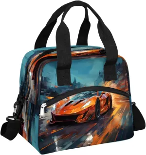 Sports Cars In Graffiti Cities Insulated Lunch Bag for Women Men Reusable Waterproof Lunch Box Cooler Tote Bag One shoulder portable meal bag Portable Adult Lunchbox for Work Picnic Hiking Beach