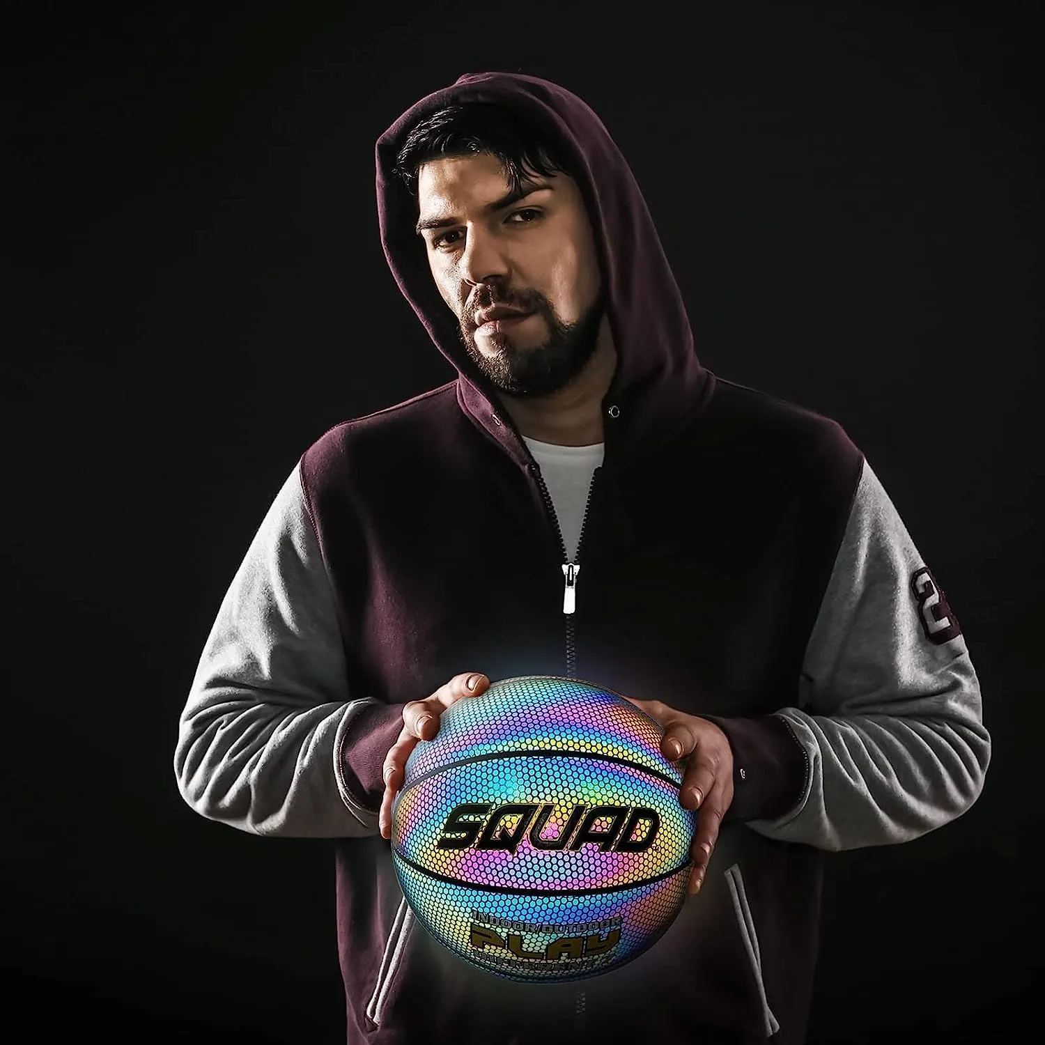 SQUAD NightPlay Reflective Basketball Size 5, Size 7 - Cool Holographic Glow Basketball for Night Game, Ideal Gift for Boys Girls 10-14 Year Old, Cool Teen Toys