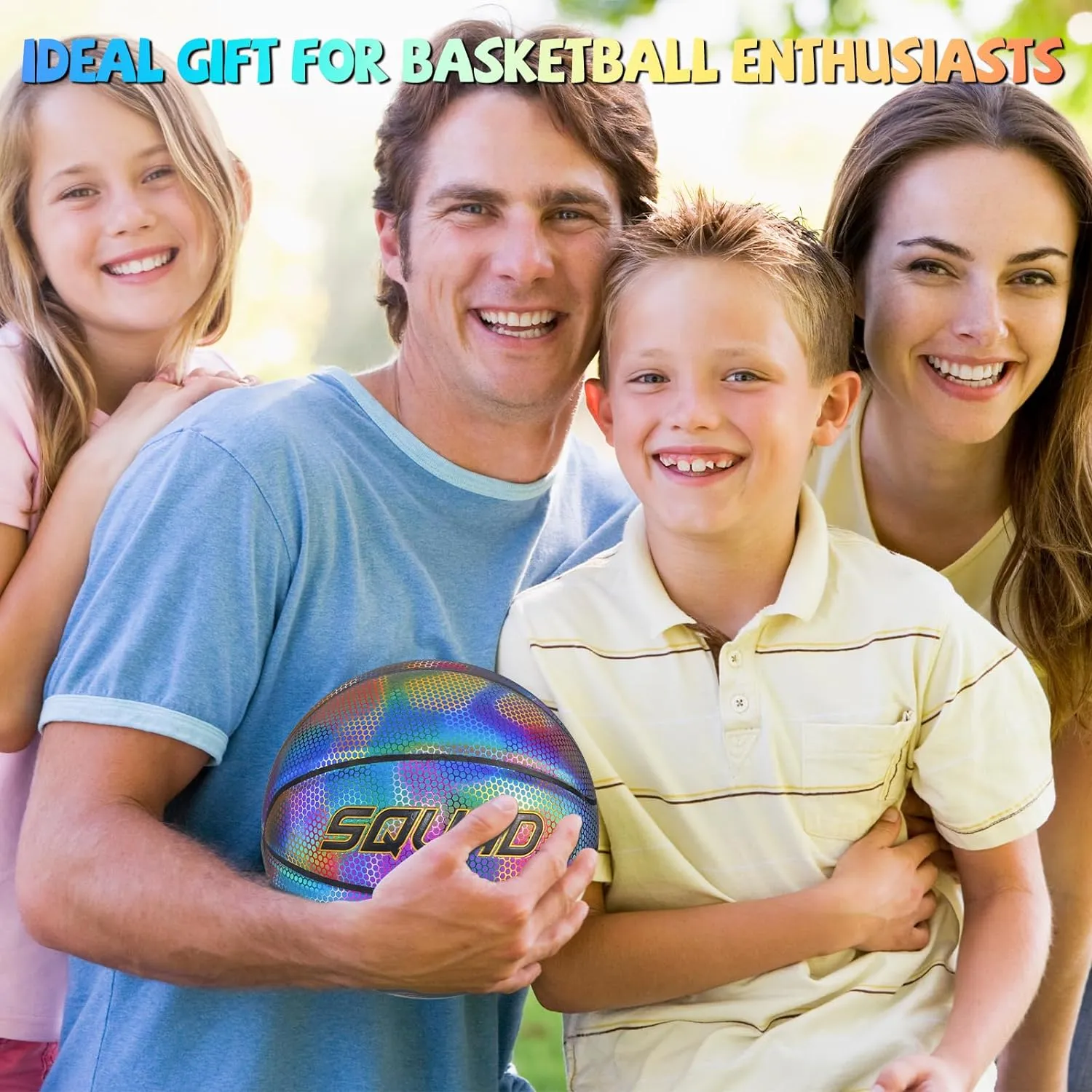 SQUAD NightPlay Reflective Basketball Size 5, Size 7 - Cool Holographic Glow Basketball for Night Game, Ideal Gift for Boys Girls 10-14 Year Old, Cool Teen Toys