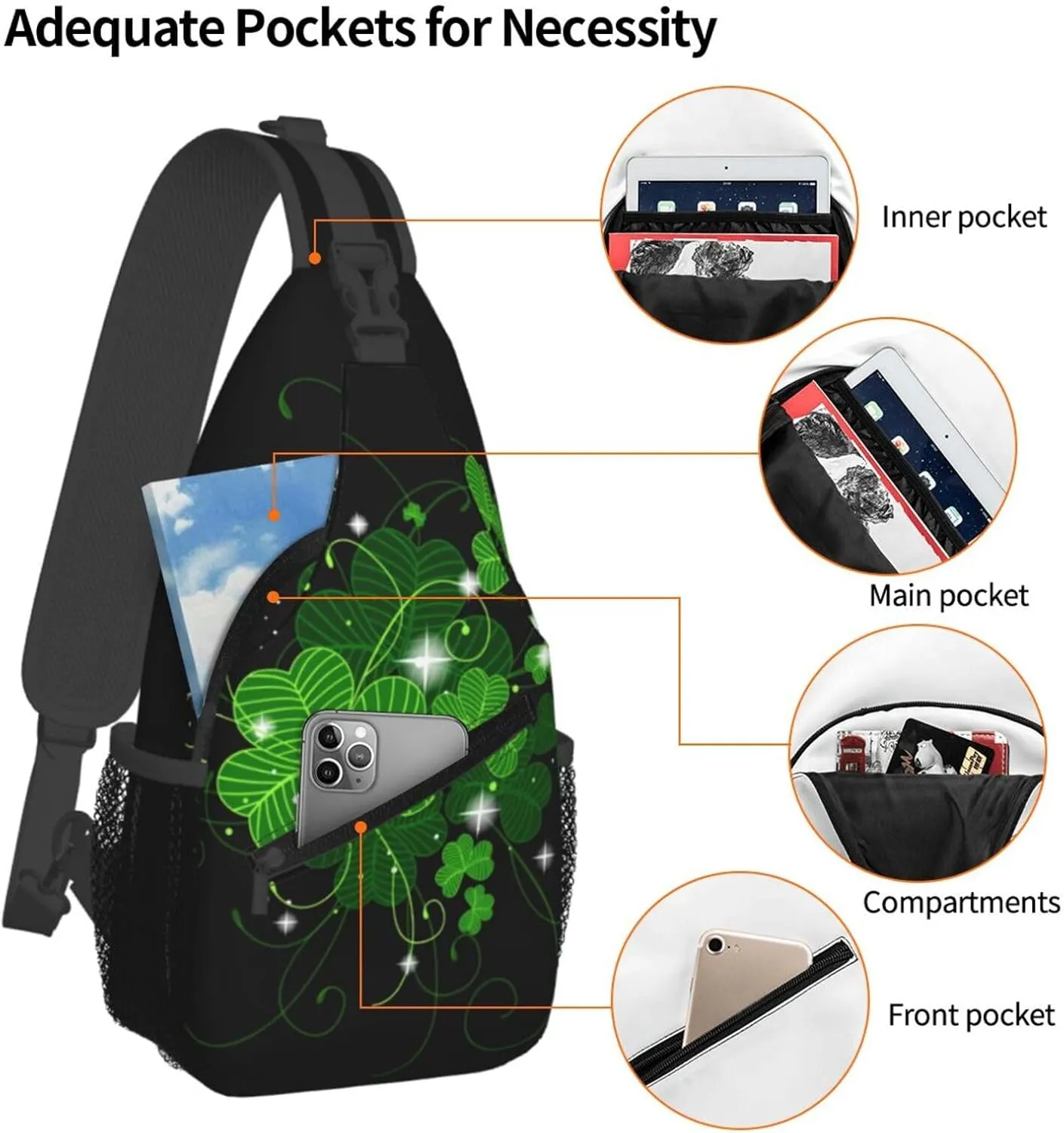 St. Patricks Day Lucky Shamrock Sling Backpack,Casual Crossbody Shoulder Backpack Sling Bag Chest Daypack
