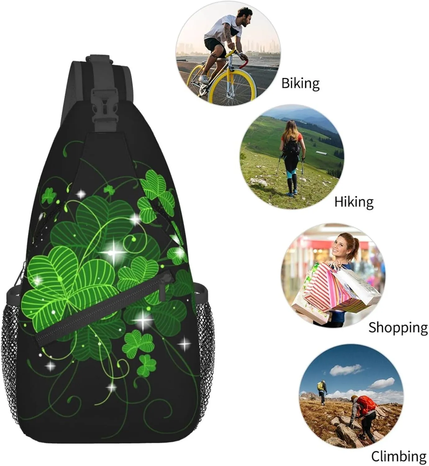 St. Patricks Day Lucky Shamrock Sling Backpack,Casual Crossbody Shoulder Backpack Sling Bag Chest Daypack