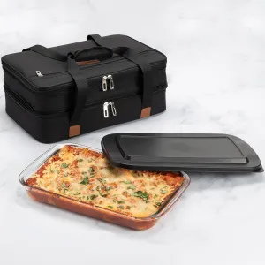 Stack Store Plus More Insulated Expandable Casserole Carrier and Lasagna Holder for Picnic Potluck Beach Day Trip Camping Hiking - Hot and Cold Thermal Bag – Baking Dish with Lid Included - Black