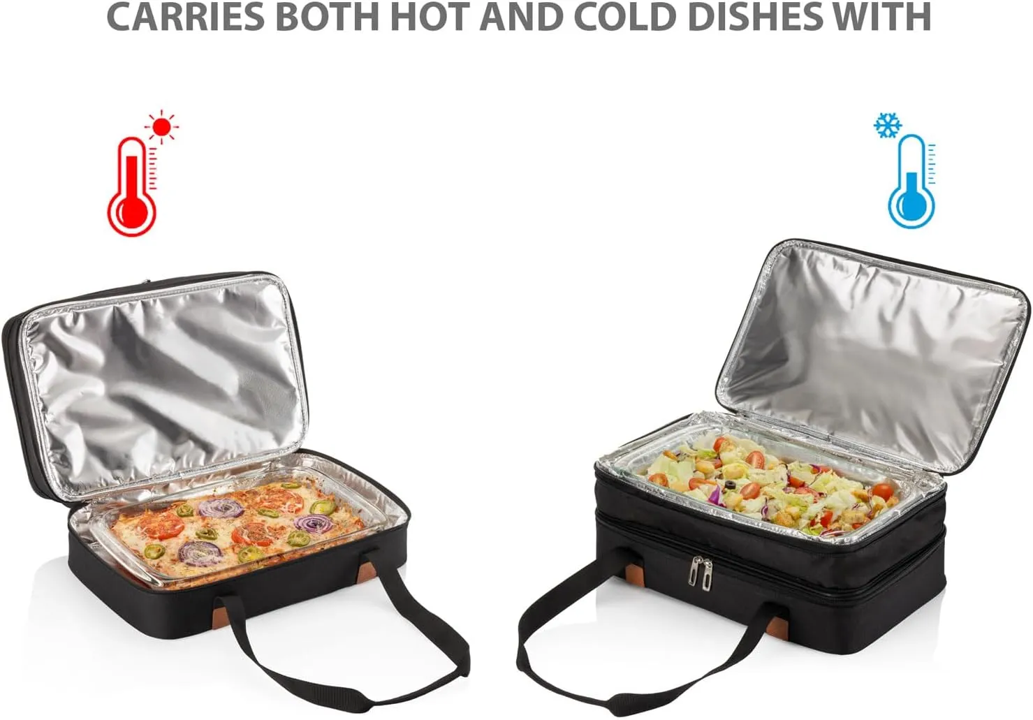 Stack Store Plus More Insulated Expandable Casserole Carrier and Lasagna Holder for Picnic Potluck Beach Day Trip Camping Hiking - Hot and Cold Thermal Bag – Baking Dish with Lid Included - Black