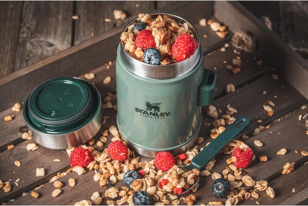 Stanley Classic Food Jar and Spork 14 oz | Vacuum Insulated Thermos Food Container | Wide Mouth Screw On Lid | Packable for Travel | Stainless Steel with Leakproof Lid | BPA-Free | Black 2.0