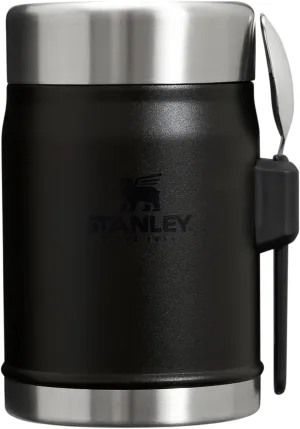 Stanley Classic Food Jar and Spork 14 oz | Vacuum Insulated Thermos Food Container | Wide Mouth Screw On Lid | Packable for Travel | Stainless Steel with Leakproof Lid | BPA-Free | Black 2.0