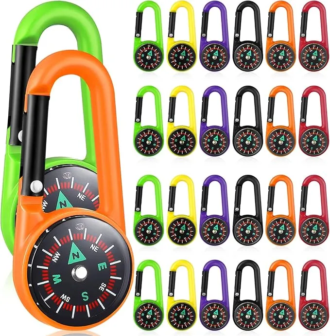 STOBOK 24pcs Keychain Compass Portable Mini Compass Metal Carabiner Compass Small Pocket Clip On Compass for Outdoor Hiking Camping Emergency Backpacking