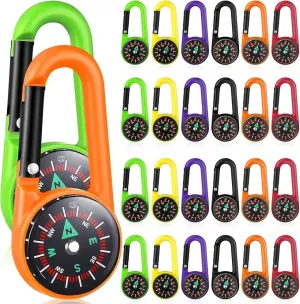 STOBOK 24pcs Keychain Compass Portable Mini Compass Metal Carabiner Compass Small Pocket Clip On Compass for Outdoor Hiking Camping Emergency Backpacking