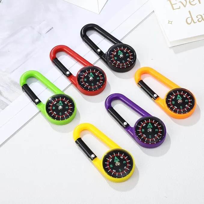 STOBOK 24pcs Keychain Compass Portable Mini Compass Metal Carabiner Compass Small Pocket Clip On Compass for Outdoor Hiking Camping Emergency Backpacking