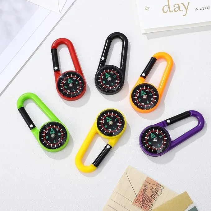 STOBOK 24pcs Keychain Compass Portable Mini Compass Metal Carabiner Compass Small Pocket Clip On Compass for Outdoor Hiking Camping Emergency Backpacking