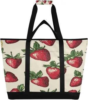 Strawberry Reusable Insulated Lunchbox Cooler Bag, Leakproof Kitchen Grocery Bag Collapsible Portable Cooler Tote Bag for Picnic, Camping, Office, Travel