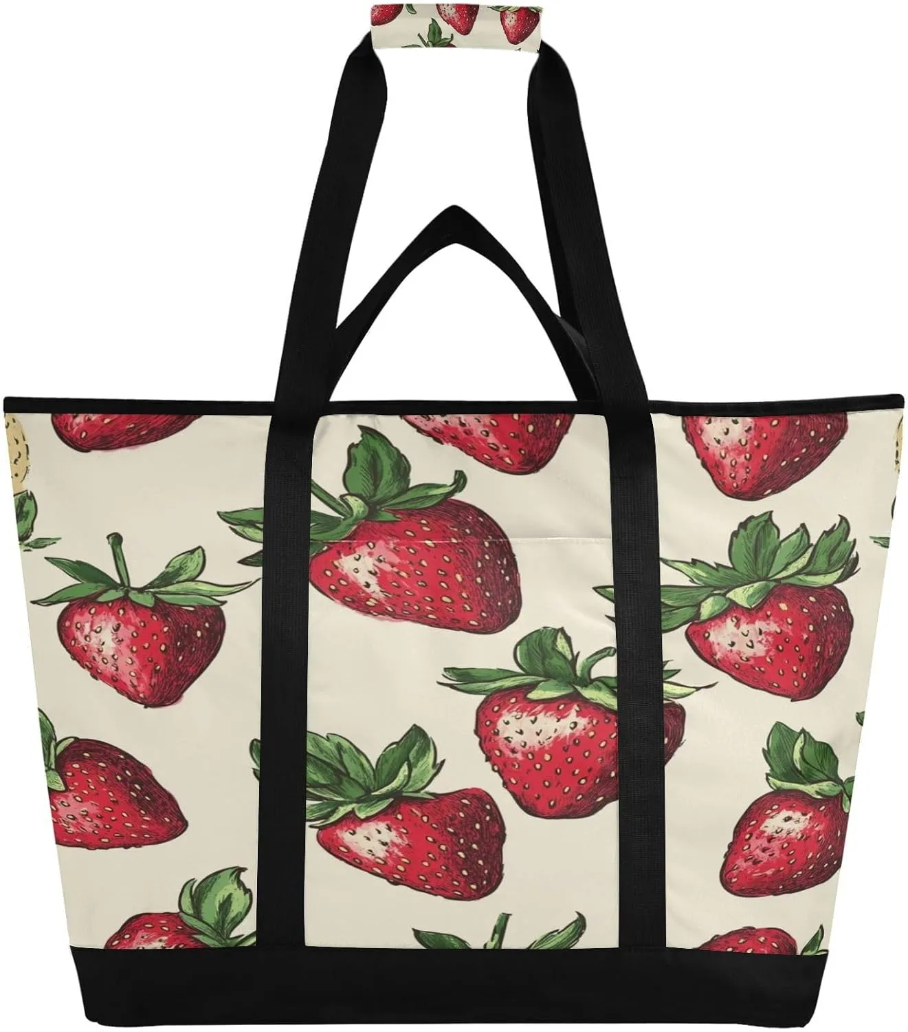 Strawberry Reusable Insulated Lunchbox Cooler Bag, Leakproof Kitchen Grocery Bag Collapsible Portable Cooler Tote Bag for Picnic, Camping, Office, Travel