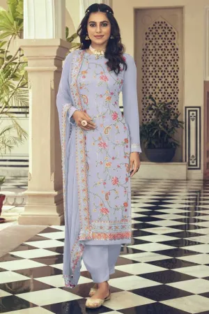 Stunning Lavender Color Georgette Fabric Embroidered Salwar Suit