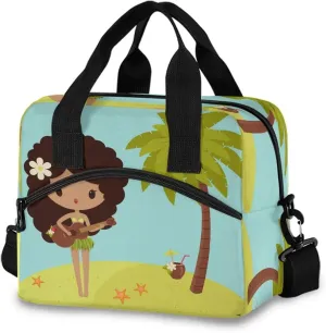 SUABO Lunch Bag for Women Men Hawaiian Hula Dancer Lunch Tote Bag with Shoulder Strap, Insulated Cooler Bag for Work, Picnic