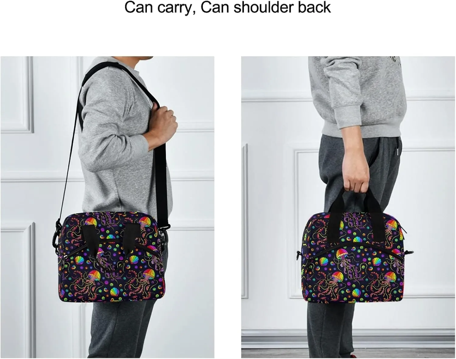SUABO School Lunch Bag Tote Bag Rainbow Octopus Jellyfish Lunch Bag for Women Men Insulated Lunch Cooler Bag