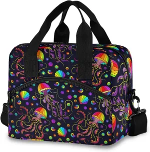 SUABO School Lunch Bag Tote Bag Rainbow Octopus Jellyfish Lunch Bag for Women Men Insulated Lunch Cooler Bag