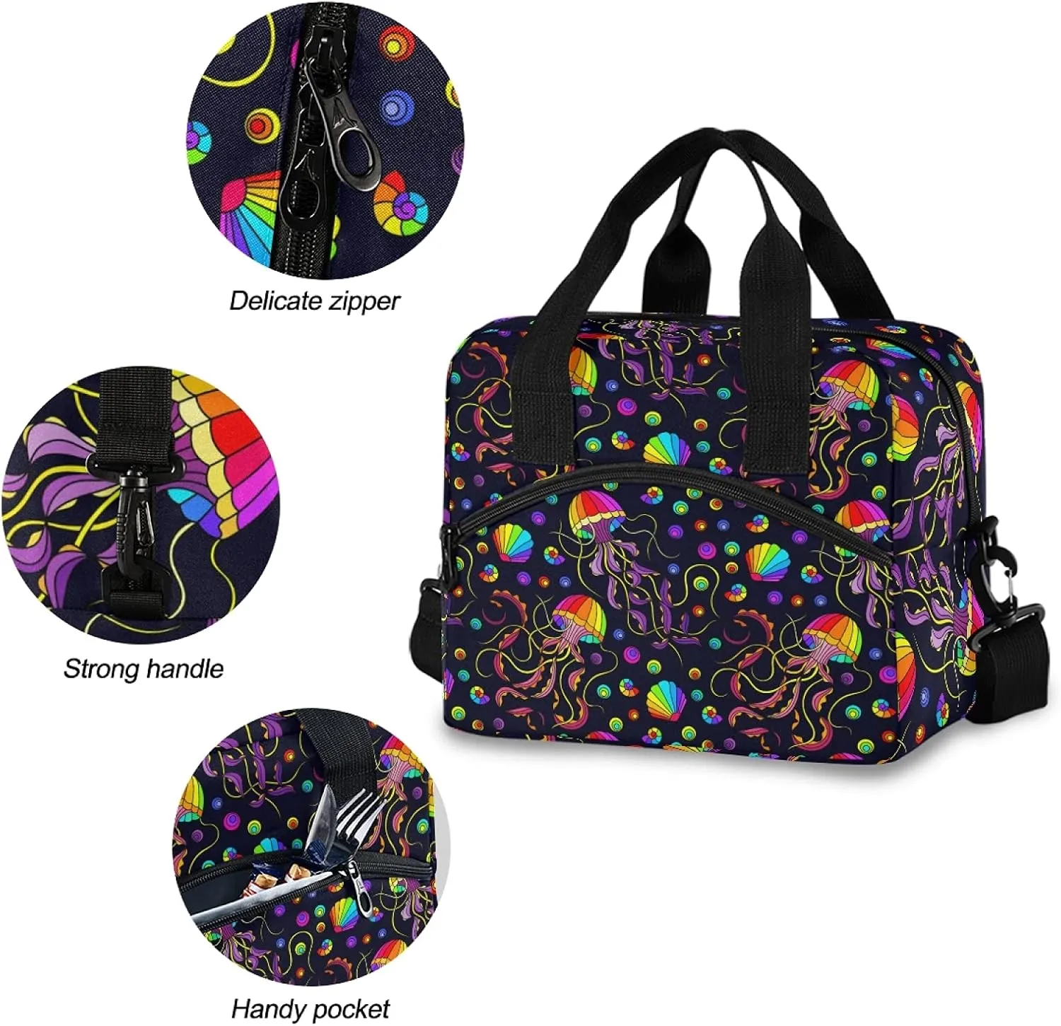 SUABO School Lunch Bag Tote Bag Rainbow Octopus Jellyfish Lunch Bag for Women Men Insulated Lunch Cooler Bag