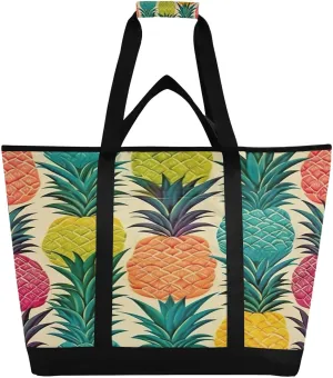 Summer Pineapple Reusable Insulated Lunchbox Cooler Bag, Leakproof Kitchen Grocery Bag Collapsible Portable Cooler Tote Bag for Picnic, Camping, Office, Travel