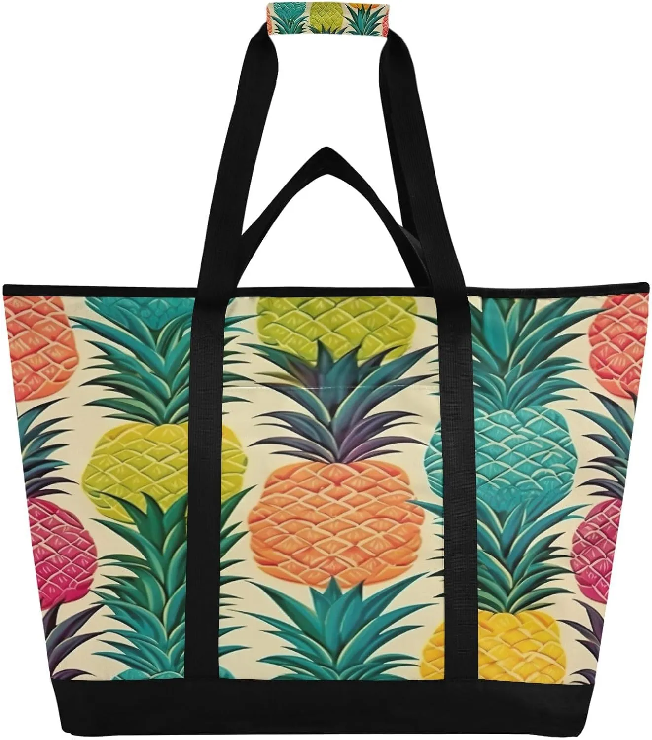 Summer Pineapple Reusable Insulated Lunchbox Cooler Bag, Leakproof Kitchen Grocery Bag Collapsible Portable Cooler Tote Bag for Picnic, Camping, Office, Travel