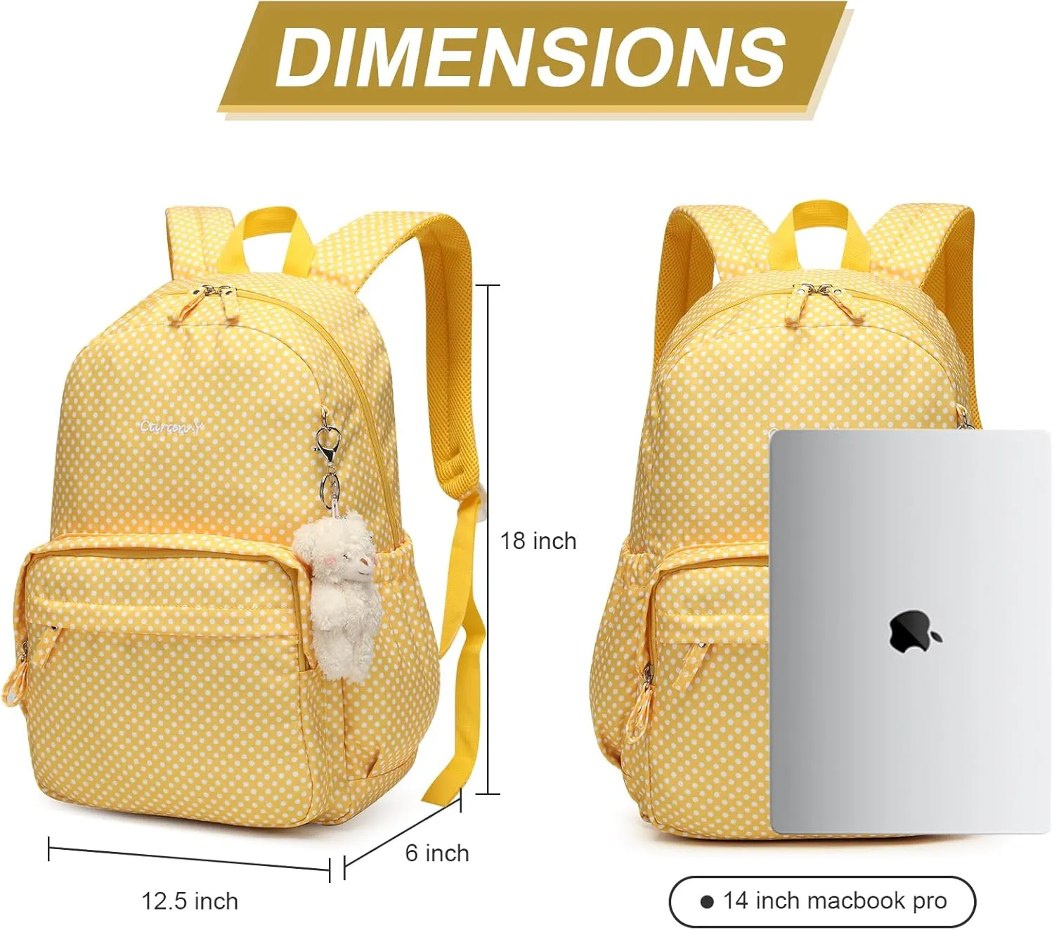 SUN EIGHT Backpack for Girls Kids Backpack Waterproof Large Capacity School Backpacks for Teen for Travel and School (Yellow)