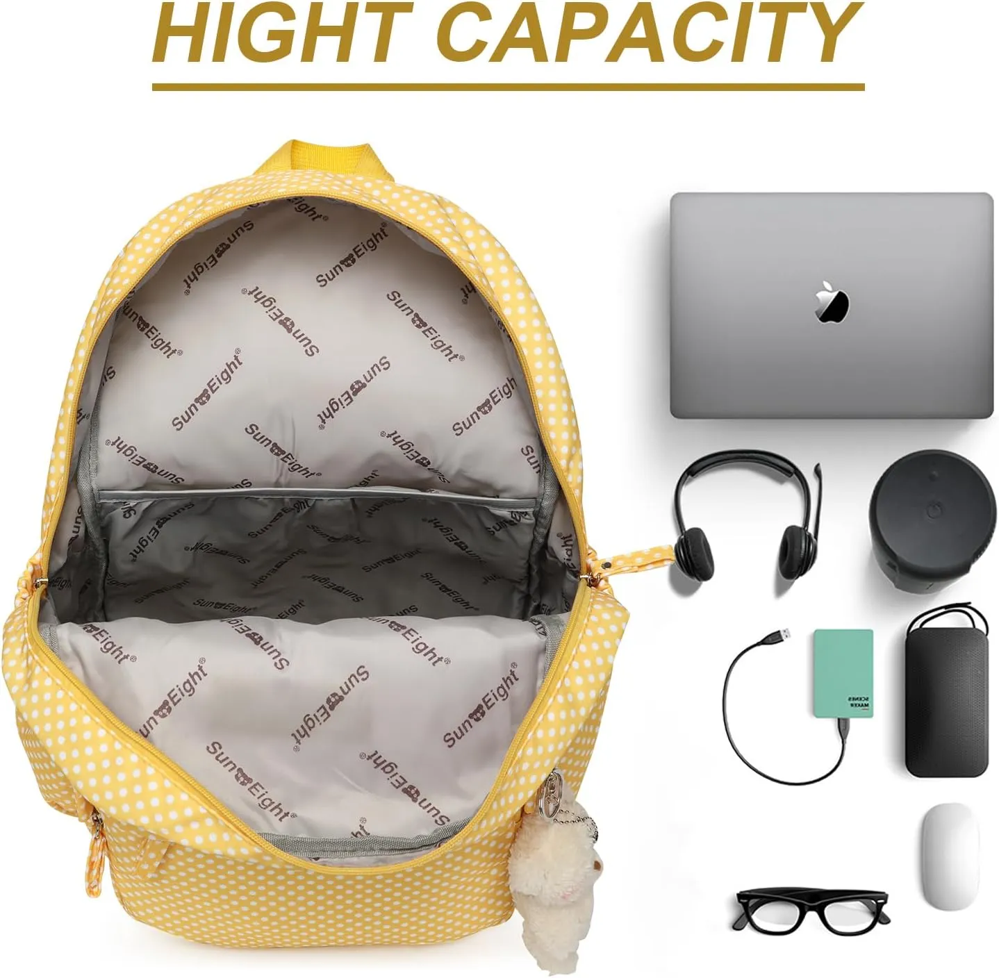 SUN EIGHT Backpack for Girls Kids Backpack Waterproof Large Capacity School Backpacks for Teen for Travel and School (Yellow)