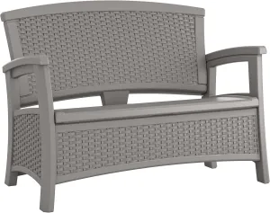 Suncast Outdoor Wicker Love Seat with 23-Gallon Storage, Comfortable Seating for Two, Ergonomic Back Support, All-Weather Furniture for Patio, Deck, and Garden, Gray, Made in the USA