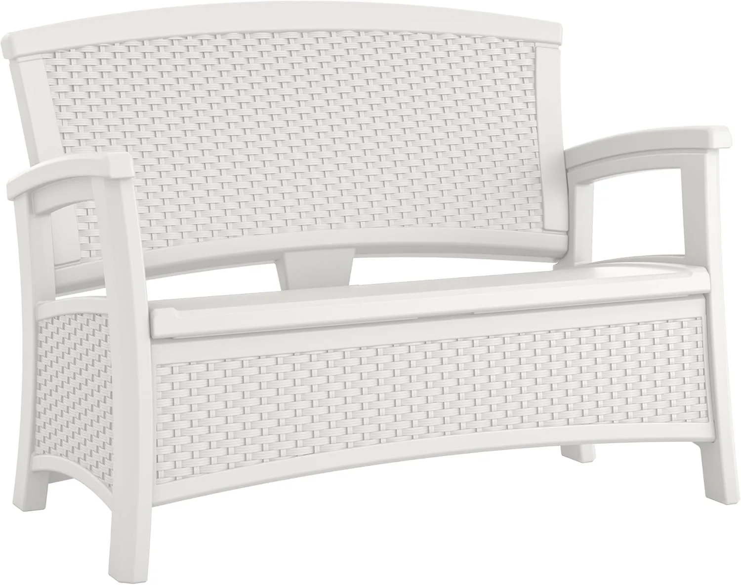 Suncast Outdoor Wicker Love Seat with 23-Gallon Storage, Comfortable Seating for Two, Ergonomic Back Support, All-Weather Furniture for Patio, Deck, and Garden, Ice Cube
